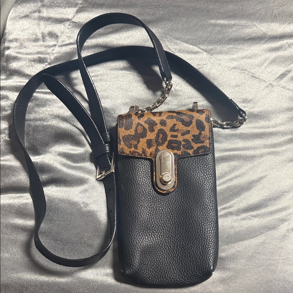 Ted Baker Leopard Print and Black Leather Crossbody Bag